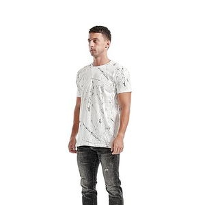 Camiseta de Cuello Redondo para Hombre con Patrón de Mármol Blanco con Rayas Negras, Manga Corta, Venta al Por Mayor, Estilo Urbano Europeo - Product Image 2