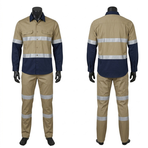 Premium 240 GSM Polycotton Twill <b>Work</b> Coverall Set CE Certified <b>Waterproof</b> Khaki Navy Reflective Safety Panels Custom Workwear - Product Image 1