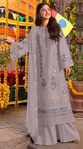 Dhwaja Export - Ensemble semi-couture en mousseline de soie avec broderies et sequins, style moderne pour mariages et occasions festives - Product Image 2