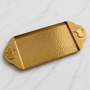 Ensemble de plateaux rectangulaires martelés en argent et or, ornés d'une incrustation de style arabesque sur les poignées, pour un service élégant à la maison. - Product Image 3