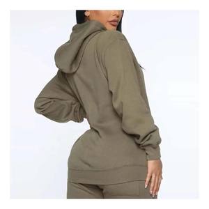 Chándal de mujer, holgado, de manga larga, con cordón ajustable, hombros caídos, bolsillo frontal tipo canguro, de algodón. - Product Image 6