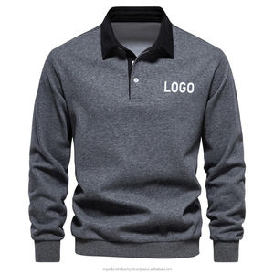 Nuevos hombres de talla grande para Polos de manga larga con cuello vuelto de contraste tela de lona transpirable para hombres de talla grande - Product Image 6