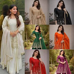 Ensemble Kurti et Palazzo de Luxe en Soie Chinon Lourde avec Broderie, Infroissable, Séchage Rapide, Extensible, Idéal pour les Fêtes - Product Image 3