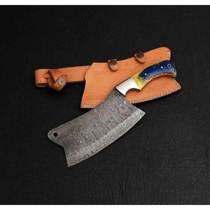Couteau de chef multifonctionnel Burraq OEM/ODM en acier Damas fait main, motif goutte de pluie, avec étui en cuir - Product Image 6