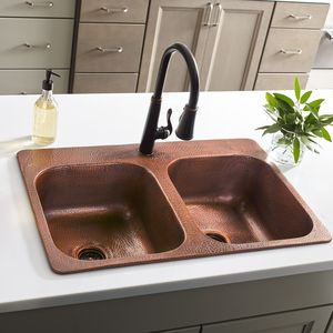 Évier de cuisine spacieux en cuivre, design fonctionnel à cuve profonde, adapté à la cuisine quotidienne, au nettoyage et à la préparation des aliments - Product Image 5