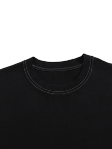 Camiseta de algodón para hombre de manga corta con costuras en contraste negras a la moda |   Camiseta Casual de Estilo Urbano y Tejido Grueso - Product Image 3