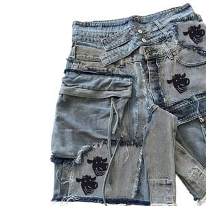 Shorts de Mezclilla Cargo para Hombre, Diseño de Parches, Lavado Desgastado, Azul, con Múltiples Bolsillos, Estilo Urbano Y2K, Hip Hop, Logotipo Personalizado, OEM, ODM - Product Image 3