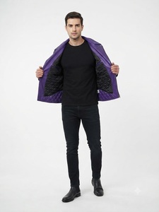 Men's <b>Purple</b> Leather Moto Jacket with Zipper Closure Canvas Stand Collar <b>Cow</b> Skin Slim Fit Biker Style Winter Wear Front Logo - Product Image 3