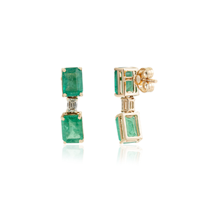 New Collection Hot Sale Octagon Cut Emerald & Diamond K14 Original Yellow Gold Drop <b>Earrings</b> For Women May Birthstone Jewelry - Product Image 5