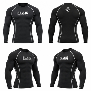 Flair Men's <b>Long</b> <b>Sleeve</b> <b>Compression</b> <b>Shirt</b> Black Quick Dry Slim Fit Sporty O-Neck Printed With Pattern - Product Image 6