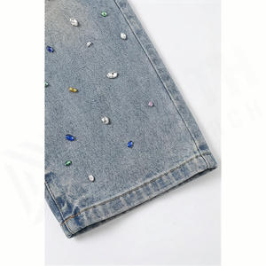 High Waist <b>Flare</b> Denim Jeans Men Cotton Stonewashed <b>Sequined</b> Dot Pattern Casual Spring Style Regular Fit - Product Image 6