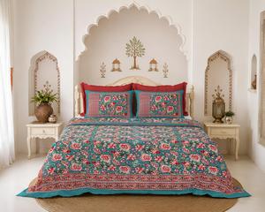 Queen Floral Printed Bedding Set 100% Cotton <b>Bed</b> Sheet Set Double Sided Pillow Cases Bohemian Style for Home Hotel - Product Image 4
