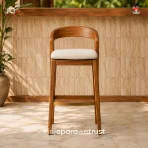 Chaise de bar rembourrée en bois massif, style moderne tropical, pour restaurant, hôtel, comptoir - Product Image 1
