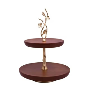 Three Tier Round Wooden <b>Cake</b> <b>Stand</b> With Brass Centerpiece Handmade Reusable - Product Image 3