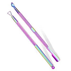 Kit d'outils de manucure réutilisable en acier inoxydable à double extrémité pour repousser les cuticules, design couleur arc-en-ciel - Product Image 3