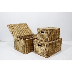 Artex Dong Thap - Juego de 3 Cajas de Almacenamiento Rectangulares de 2 Niveles, Hechas a Mano con Hierba Marina, Ecológicas, Minimalistas, con Tapa y Asa, Organizador para el Hogar - Product Image 1