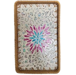 Ensemble de plateaux à collation en rotin naturel artisanal avec incrustation de nacre, plateau de service de luxe haut de gamme et décoration festive pour la maison - Product Image 3