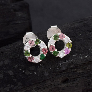 New Best-Selling Multi Gemstone Lightweight <b>Fine</b> <b>Stud</b> <b>Earrings</b> Latest Design 925 Sterling Solid Silver Women's Wear <b>Fine</b> Jewelry - Product Image 1