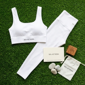 Women <b>White</b> Solid Front <b>Crop</b> Sports Bra Mid Waist <b>Leggings</b> Yoga Set Gym Fitness Workout Activewear - Product Image 6