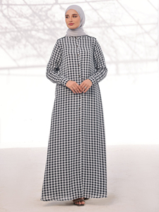 เสื้อคลุมอาบายะห์ผ้าฝ้ายลายตารางหมากรุกสำหรับผู้หญิง สวมใส่ได้ทุกฤดู ติดกระดุมหน้า เสื้อผ้าชาติพันธุ์สำหรับสุภาพสตรี - Product Image 6