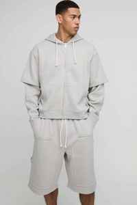 Men's <b>Light</b> Gray Cotton Bermuda Shorts With Drawstring Waist And Pockets Casual Style Mid Rise Knitted Fabric - Product Image 4