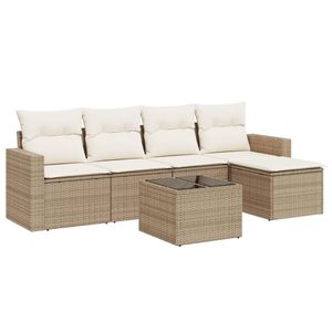 Conjunto de Sofás Modulares Grandes de Ratán Sintético PE Beige para Jardín, Muebles de Jardín Modulares Cómodos - Product Image 2