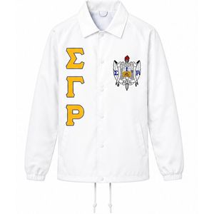 Chaqueta de la hermandad Sigma Gamma Rho con diseño de escudo negro, personalizada con letras griegas SGRho, ropa de hermandad, cremallera completa, estilo universitario informal. - Product Image 1