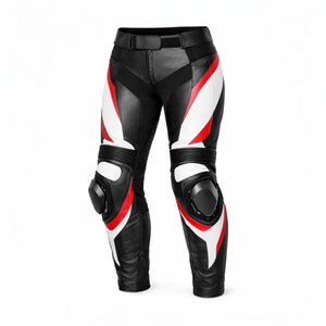 Pantalon de moto en cuir noir, blanc et rouge, color-block, imperméable, toutes saisons, coupe adulte - Product Image 3