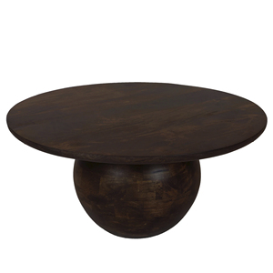 Mesa de centro minimalista de diseño moderno con tablero redondo de madera maciza de mango y base de pedestal con acabado en nogal intenso para la sala de estar. - Product Image 2