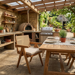 Silla de Comedor de Madera de Teca Sólida de Primera Calidad, Estilo Escandinavo, Ecológica, Duradera, Moderna, para Hotel, Hogar, Bar, Tipo Sillón con Respaldo de Ratán - Product Image 6