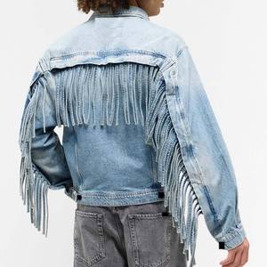 Men's Washed <b>Denim</b> <b>Jacket</b> With Fringe Details Turn-down Collar Regular Fit Casual Style Spring Wear - Product Image 4
