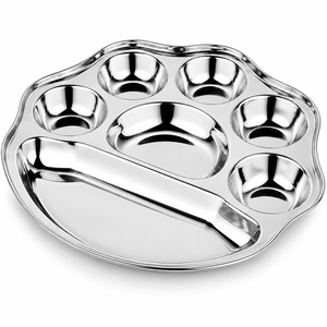 Plateau repas indien en acier inoxydable à 7 compartiments pour cantine scolaire et restaurant - Product Image 1
