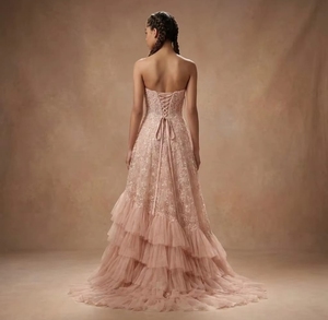 Vestido de Novia de Lujo de Satén con Cuentas, Estilo Princesa, Cuello Redondo, Sin Mangas, Largo hasta el Suelo, Cola Capilla, Moderno, Vintage, Ecológico, con Sujetador Incorporado - Product Image 6