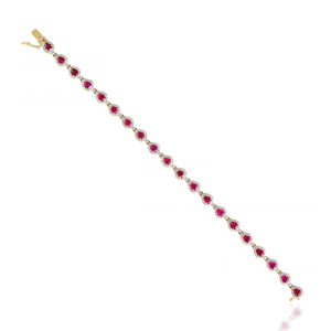 Pulsera de Tenis con Halo de Diamantes y Rubíes en Corte Pera de 4x3mm, Piedra Preciosa, Regalo de Aniversario, Piedra de Nacimiento de Julio, Joyería de Oro Amarillo de 14K - Product Image 6