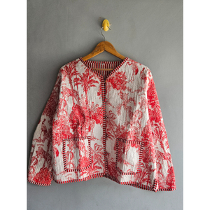 Chaqueta acolchada de algodón para mujer, hecha a mano, con estampado animal, estilo kimono con abertura frontal y bolsillos delanteros, regalo para ella, para primavera y otoño. - Product Image 1