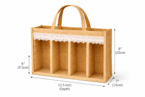 Bolsa de Regalo para Vino de Yute Natural Ecológica para Cuatro Botellas con Ventana Transparente y Ribete de Encaje, Bolso de Mano con 4 Compartimentos - Product Image 5