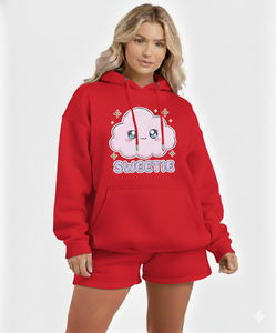 Ensemble tricoté de luxe 2 pièces pour femme, hiver, coupe ample, respirant, avec sweat à capuche à épaules tombantes et short, pour usage quotidien décontracté - Product Image 6