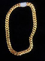 Collar de Moissanita Chapado en Oro Amarillo de 14K con Diamantes Vintage Tishya para Mujer, Cadena Miami de 14mm x 28/24/22/20/18/16 Pulgadas, Aniversario