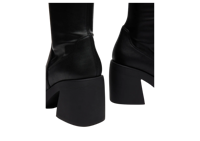 Bottes classiques noires en PU, hauteur genou, bout rond, talon épais, plateforme, à enfiler, semelle extérieure en caoutchouc antidérapante, toutes saisons