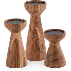 Ensemble de 3 bougeoirs rustiques en bois et métal, style nordique, pour centre de table, salon, maison, hôtel - Product Image 5