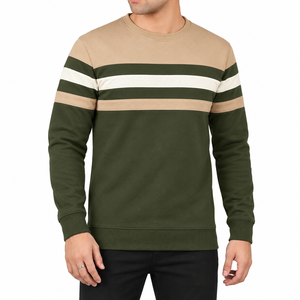 Sudadera de Cuello Redondo a Rayas Verde Oliva para Hombre, Manga Larga, Corte Regular, Estilo Casual - Product Image 1