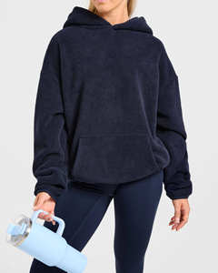 Sweat à capuche et pulls oversize en molleton de qualité supérieure, personnalisés, bleu marine, pour femmes, en coton respirant, sweats à capuche vierges pour femme - Product Image 4