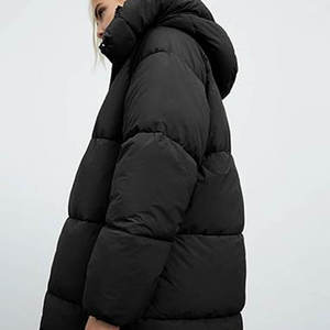 Top Trendy Women's Black Quilted Puffer Jacket Hooded Zipper Closure Long Sleeve <b>Thick</b> <b>Winter</b> <b>Coat</b> Polyester Wadding Solid Color - Product Image 6