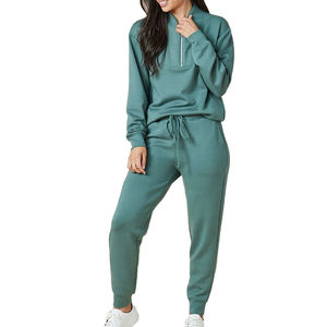 Custom <b>Women</b> Half Zip Sweatshirt and <b>Jogger</b> Set High Quality <b>Fleece</b> Tracksuit Blank Oversized Plain Sweatsuit Two Piece Set - Product Image 1
