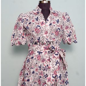 Vestido de verano informal para mujer, de algodón, con estampado artesanal, estilo bohemio, cómodo, moderno, ligero, suave, corte en A. - Product Image 4