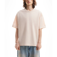 Camiseta de algodón grueso personalizada para hombre, estilo streetwear, lisa, oversize, con hombros caídos, corte holgado, color crema de lujo