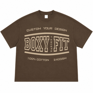 T-shirt ample pour homme, coupe carrée, marron, 100 % coton, col rond, manches courtes, imprimé lettres, haut décontracté, service OEM - Product Image 1