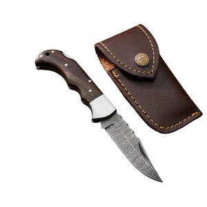 Couteau de chasse en acier Damas à pointe tombante avec manche en bois, lame droite de 0,6 mm d'épaisseur, lame tranchante, couteaux de poche Damas - Product Image 1