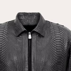 Blouson Bomber Homme Personnalisé en Cuir Véritable Noir Gaufré Effet Peau de Serpent Imperméable avec Fermeture Éclair – Style Décontracté Hiver Moto - Product Image 2