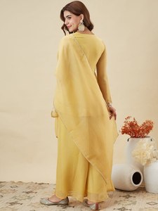 KURTI WITH PLAZZO DUPATTA Product Details <b>Kurta</b> Fabric Crunchy <b>Silk</b> TOP LEBGTH 32 Plazzo Fabric - Product Image 5